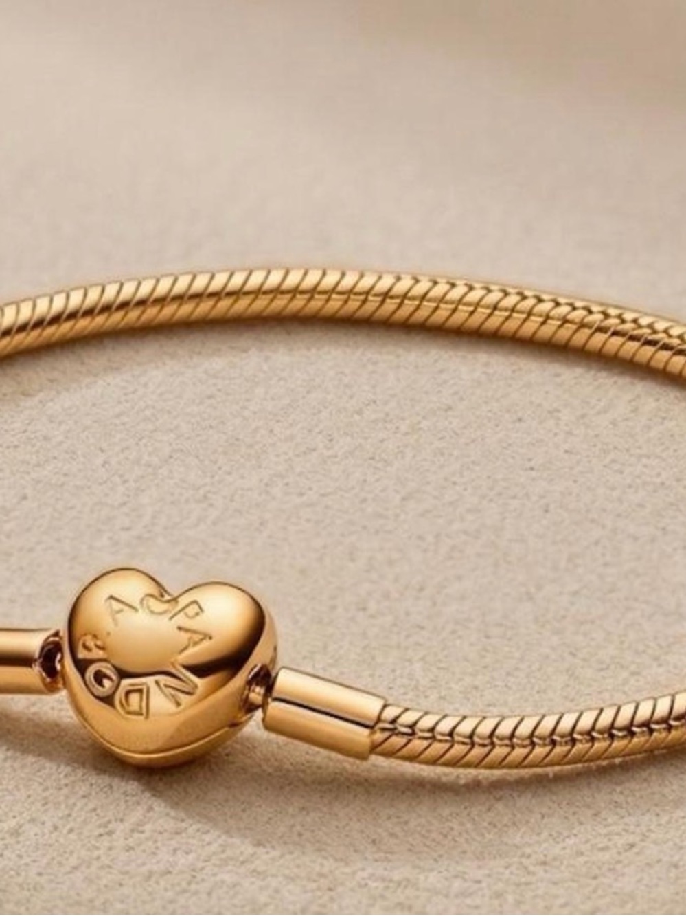 Pandora Gold Heart Charm Snake Chain Bracelet - Pandora